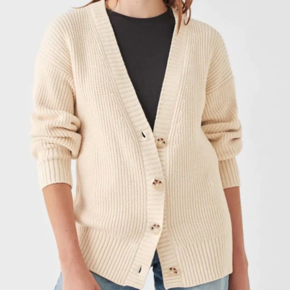 Faherty Cozy Cotton Boyfriend Cardigan - Natural